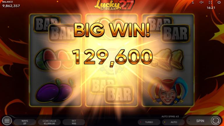 Lucky Streak 27 Big Win